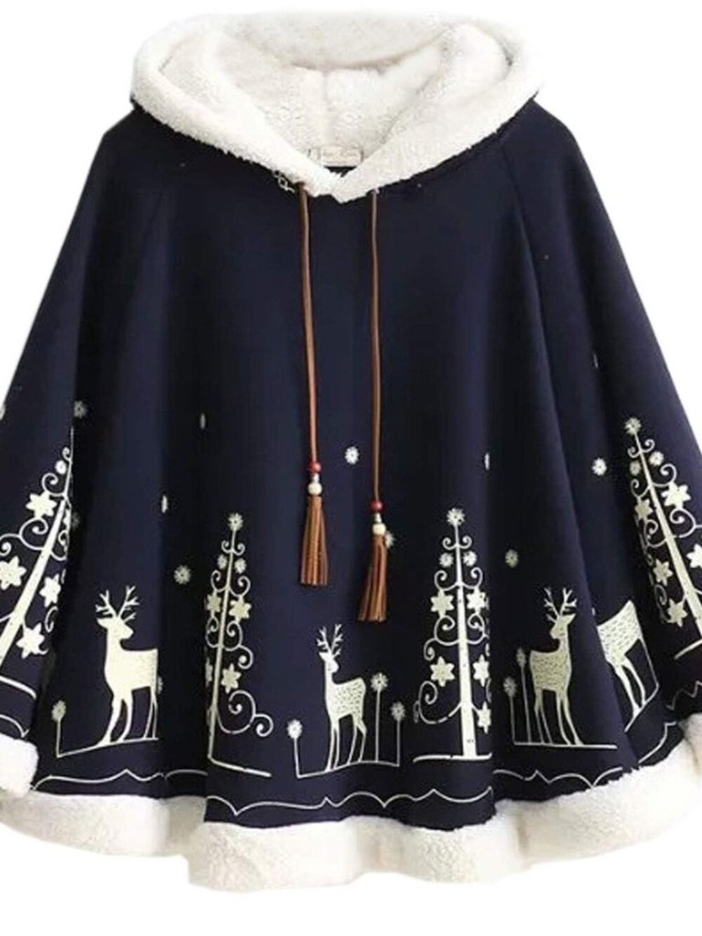 Women Girl's Cute Fleece Lined Hooded Cape Poncho Cloak Coat